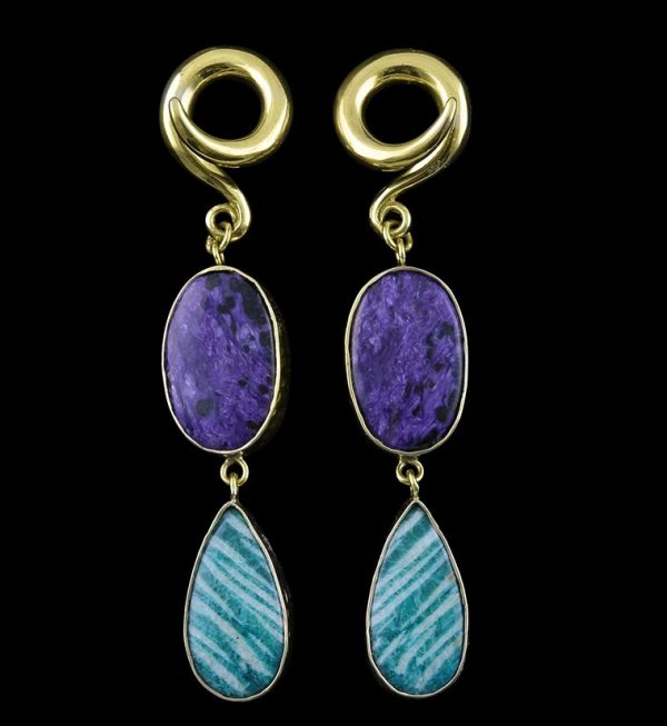 Amazonite X Charoite Stone Ear Weights Version 2 Cheap