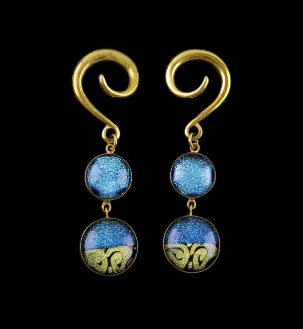 Turquoise Gold Glass Cab Brass Ear Weights Sale