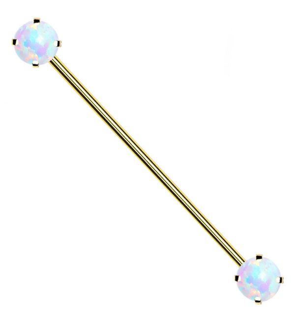 Gold PVD Stainless Steel Opalite Threadless Industrial Barbell For Cheap