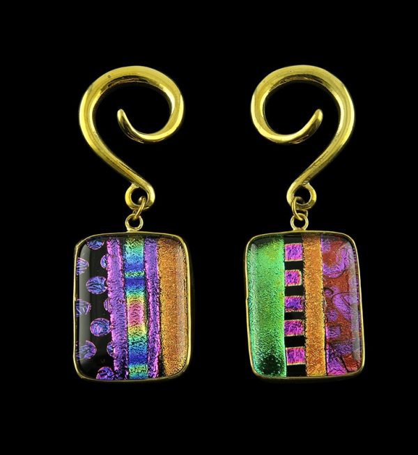 Santa Fe Dichroic Glass Brass Ear Weights Version 3 Online Sale
