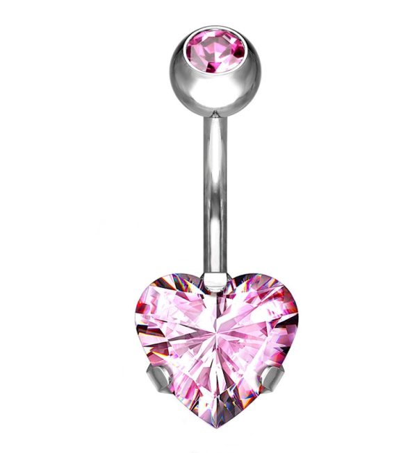 Pink Heart CZ Titanium Belly Button Ring Online now