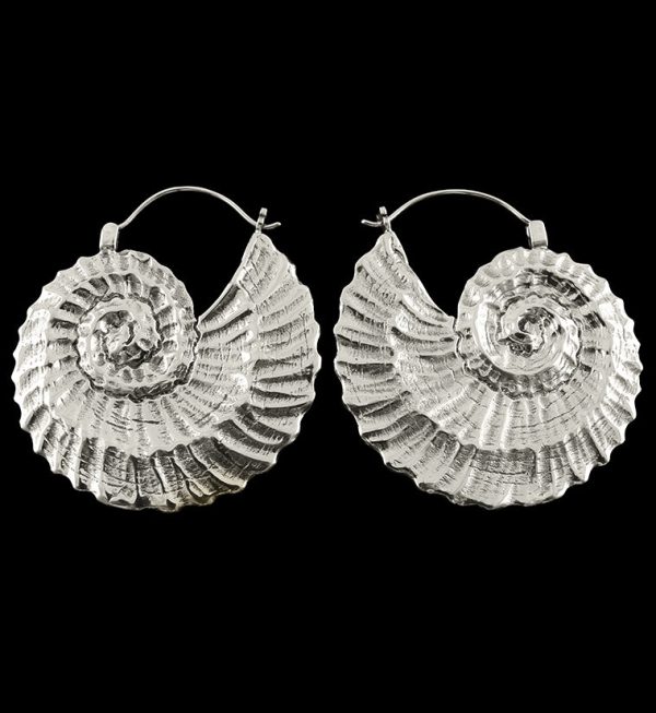 18G Ammonite White Brass Hangers - Earrings For Sale