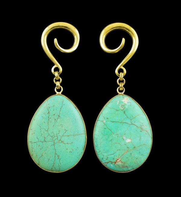 Green Howlite Teardrop Stone Ear Weights For Cheap