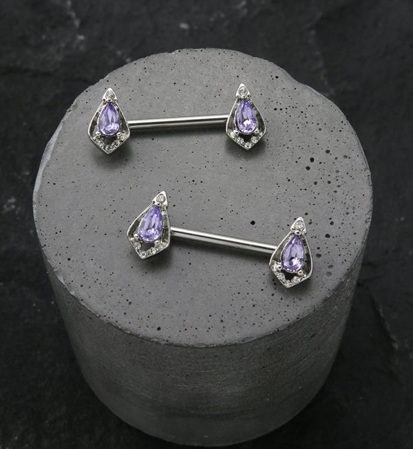 14G Lavish Purple CZ Nipple Rings Barbell Supply - Image 2