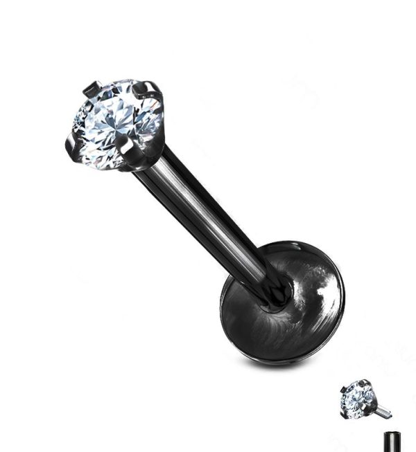 Black CZ Prong Titanium Internally Threaded Labret Fashion
