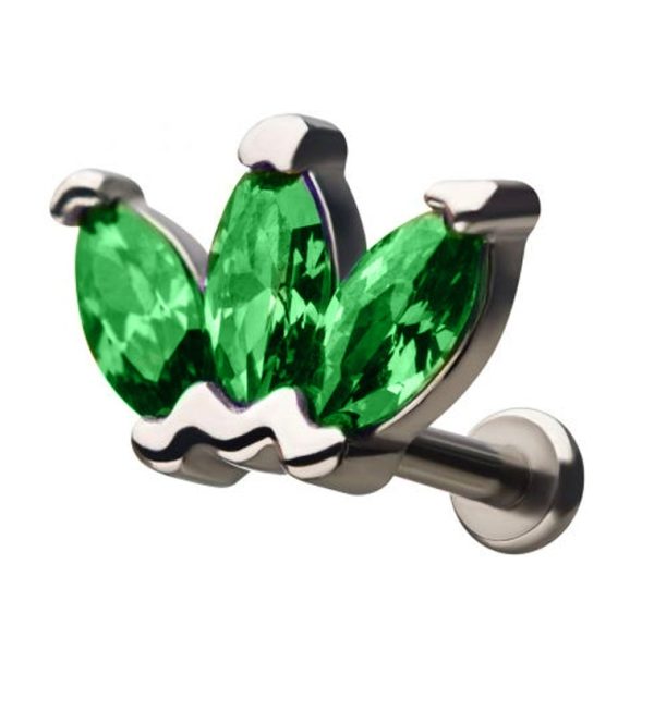 18G Green Lotus CZ Gem Labret Supply