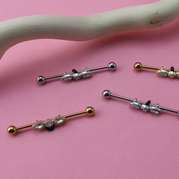 Gold PVD Double Teardrop Gem Industrial Barbell Sale - Image 2