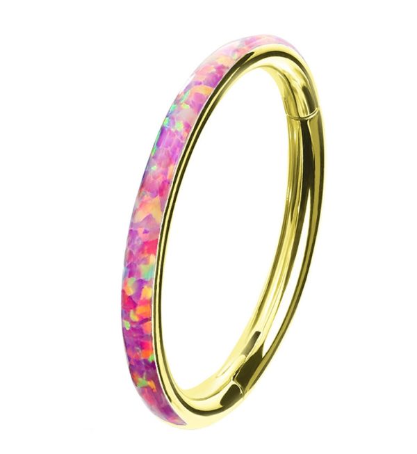 Gold PVD Pink Opalite Orbed Hinged Segment Ring Cheap