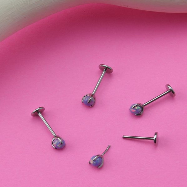 Purple Opalite Claw Set Titanium Threadless Labret Fashion - Image 3