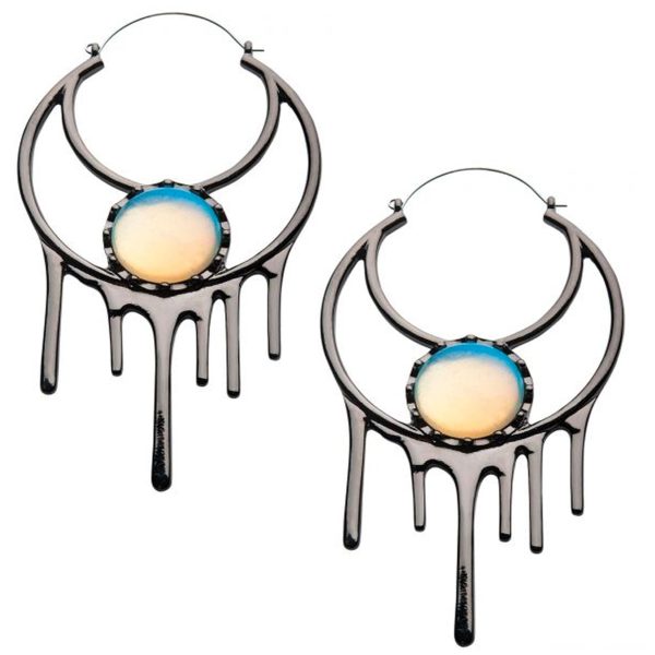 20G Black Crescent Drip Opalite Plug Hoops Online