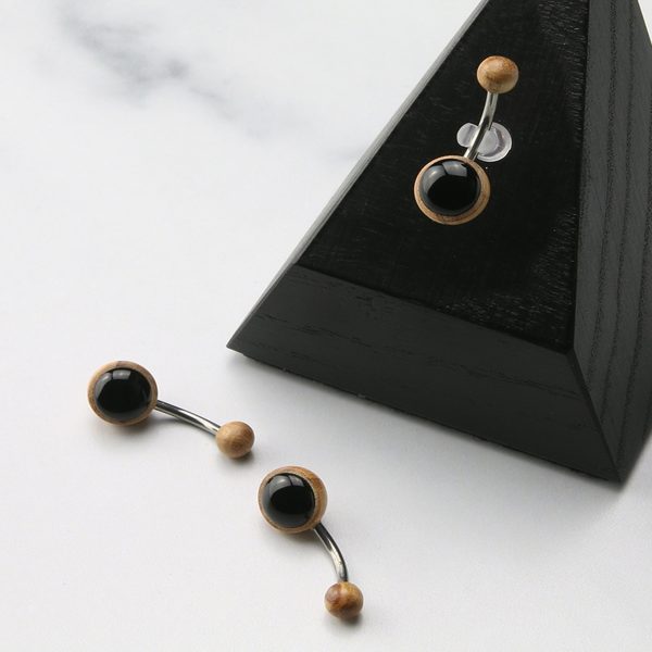 Black Onyx X Olive Wood Belly Button Ring Fashion - Image 2