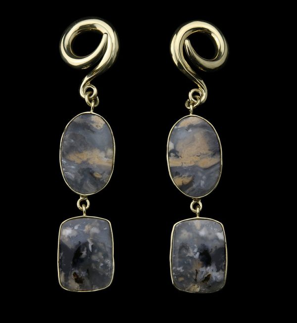 Double Tiger Dendritic Agate Stone Ear Weights Version 4 Online now