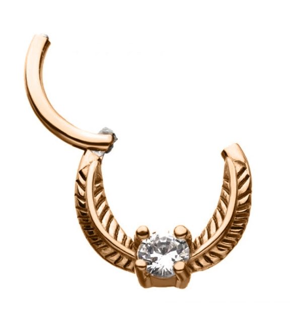 Rose Gold PVD Feather Gem Hinged Segment Ring For Sale