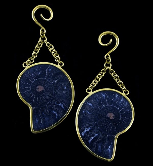 Black Ammonite Fossil Ear Weights Online Sale