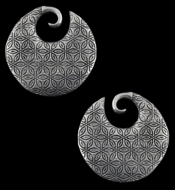 Flower of Life Disc White Brass Ear Weights Cheap