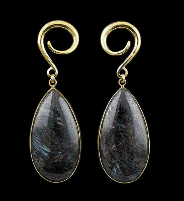 Teardrop Arfvedsonite Hanging Stone Ear Weights Discount