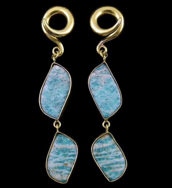 Double Amazonite Stone Ear Weights For Sale