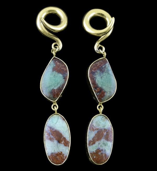 Double Chrysoprase Stone Ear Weights Version 2 For Sale