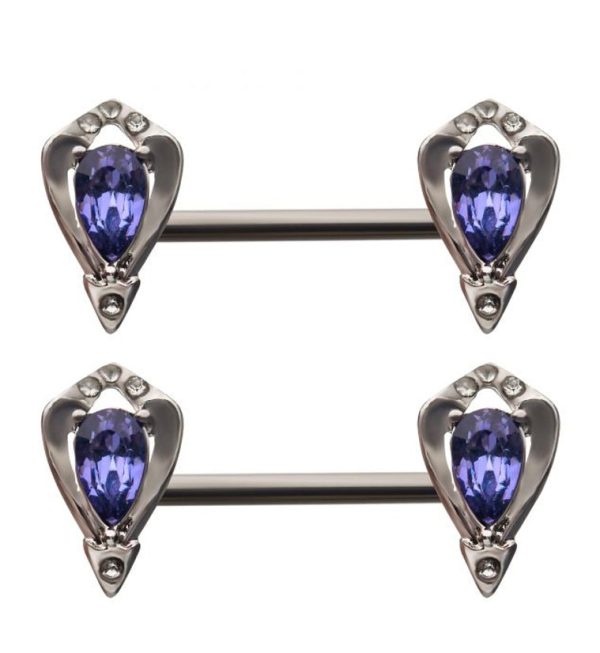 14G Lavish Purple CZ Nipple Rings Barbell Supply