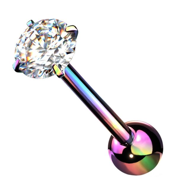Rainbow PVD CZ Prong Set Stainless Steel Barbell Online