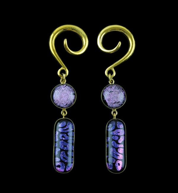 Purple Double Dichroic Plane Glass Brass Ear Weights Fashion
