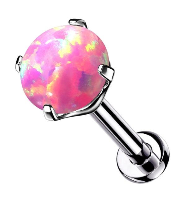 Pink Opalite Prong Set Titanium Threadless Labret Online now