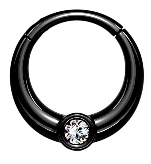 Central Black PVD CZ Hinged Segment Hoop Ring Online now