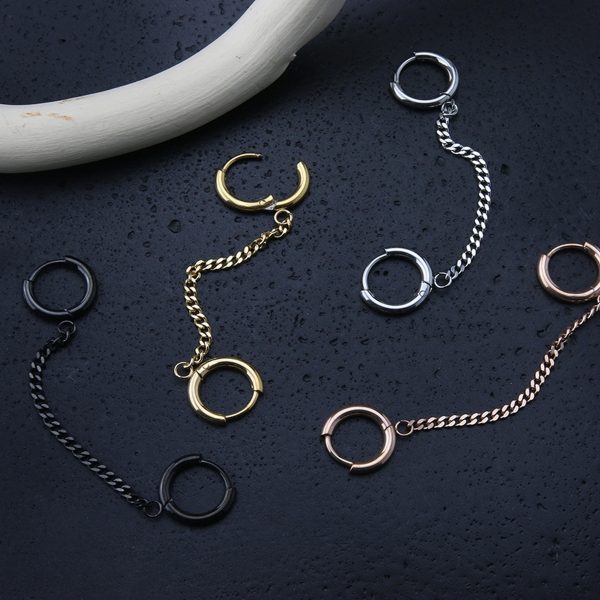 Rose Gold PVD Chained Double Hinged Hoop Cartilage Ring Online now - Image 2