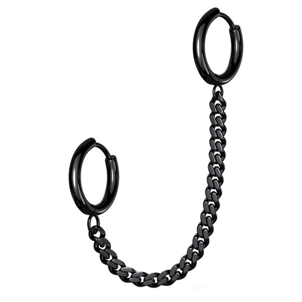 Black PVD Chained Double Hinged Hoop Cartilage Ring Online now