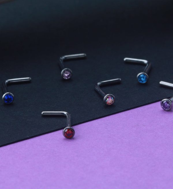 Blue CZ Top L Bend Titanium Nose Ring Discount - Image 2