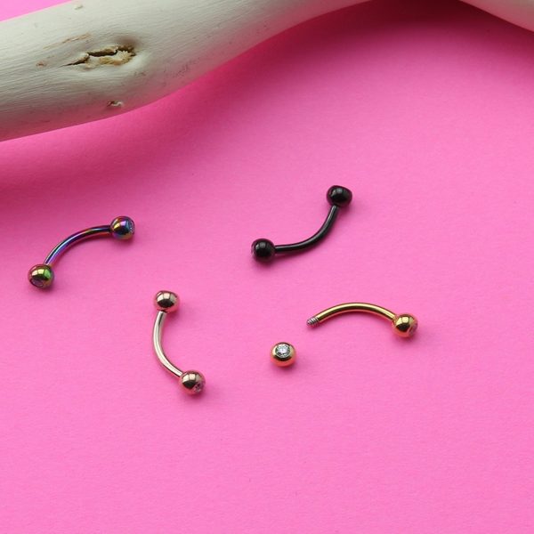 16G Gold PVD Titanium Double CZ Curved Barbell (External Threading) For Discount - Image 2
