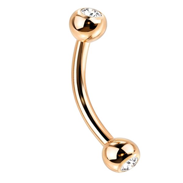 16G Rose Gold PVD Titanium Double CZ Curved Barbell (External Threading) For Sale