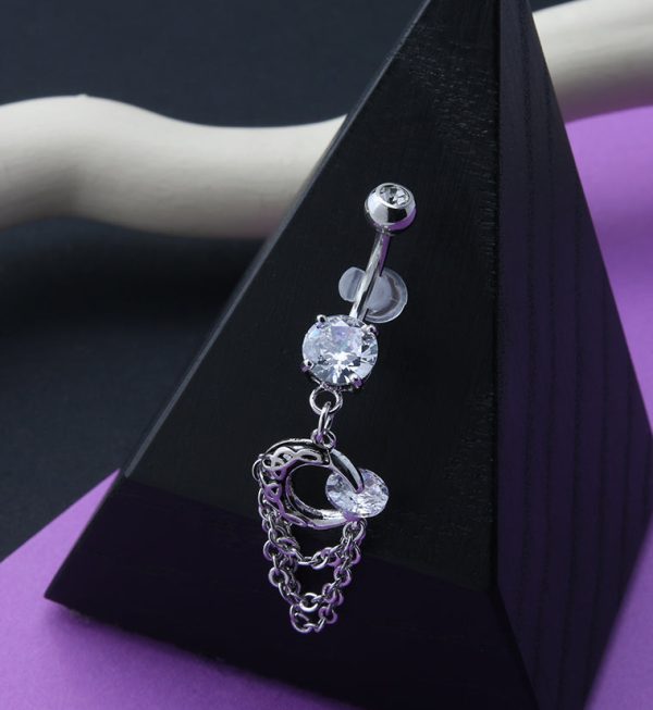 Half Moon Dangle Chain Belly Button Ring Cheap - Image 2