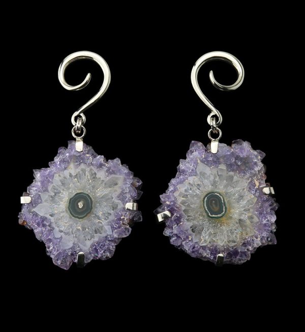 Amethyst Stalactite White Brass Ear Weights Version 1 Sale