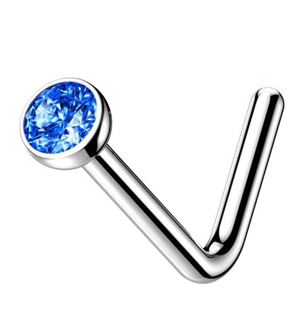 Blue CZ Top L Bend Titanium Nose Ring Discount
